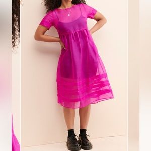 Bright pink sheer Gabrielle dress - Anthropologie